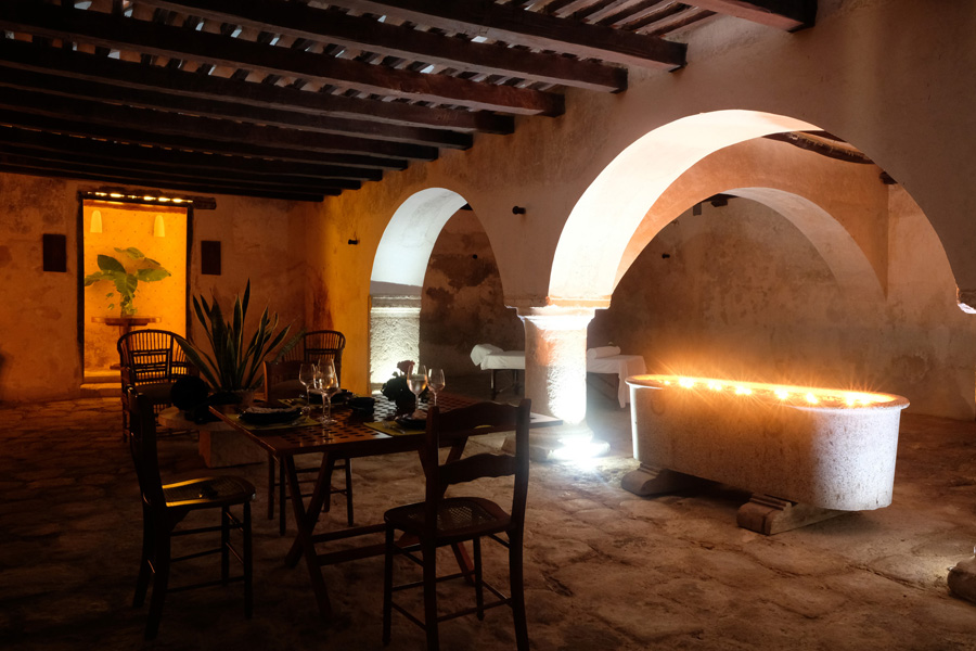 Splendors of the Yucatan - Roman bath and table at the hotel
