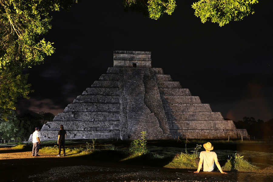 Splendors of the Yucatan - Temple at night